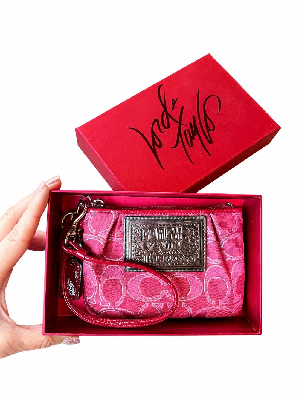 NWOT Coach Poppy Pink Signature Wristlet Pouch Wallet Y2K